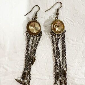 Elegant Gold stone and Bronze Dangle Earrings